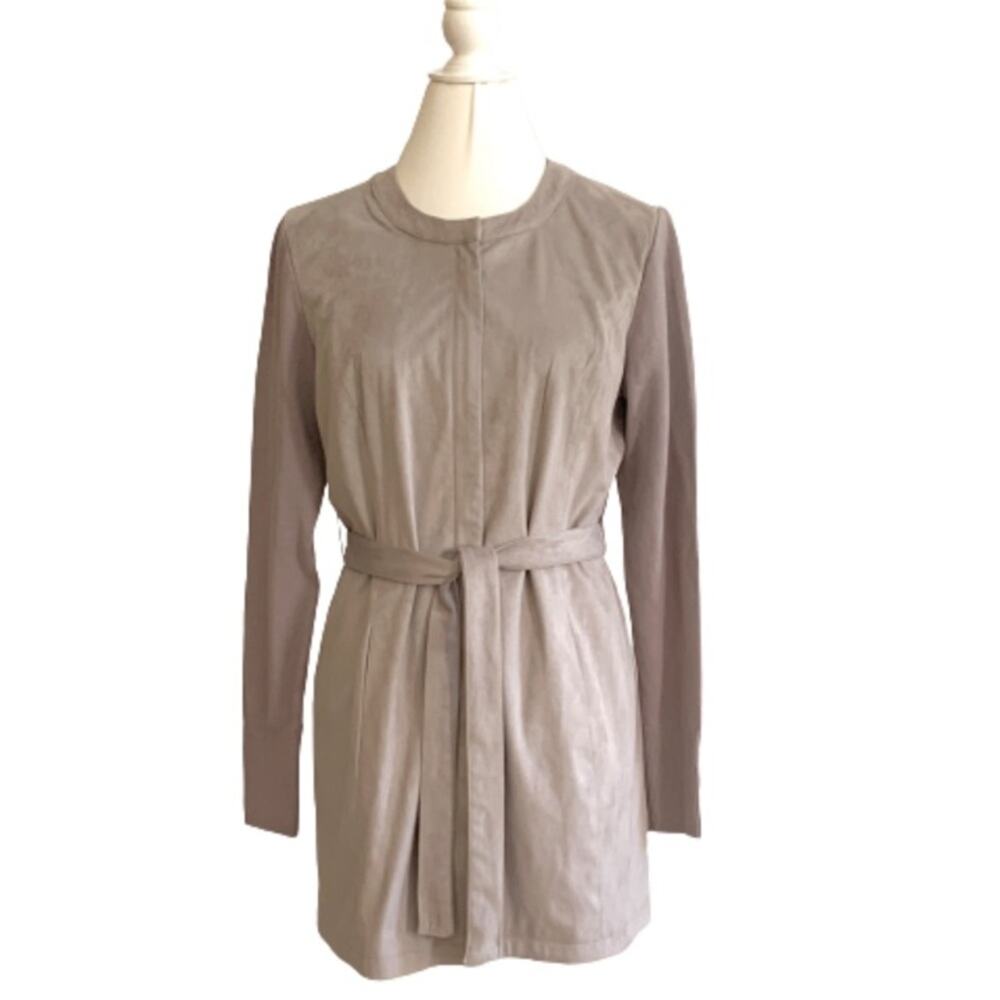 H by Halston Jacket Lilac Faux Suede Sweater Knit Long Sleeves Belted Size 4
